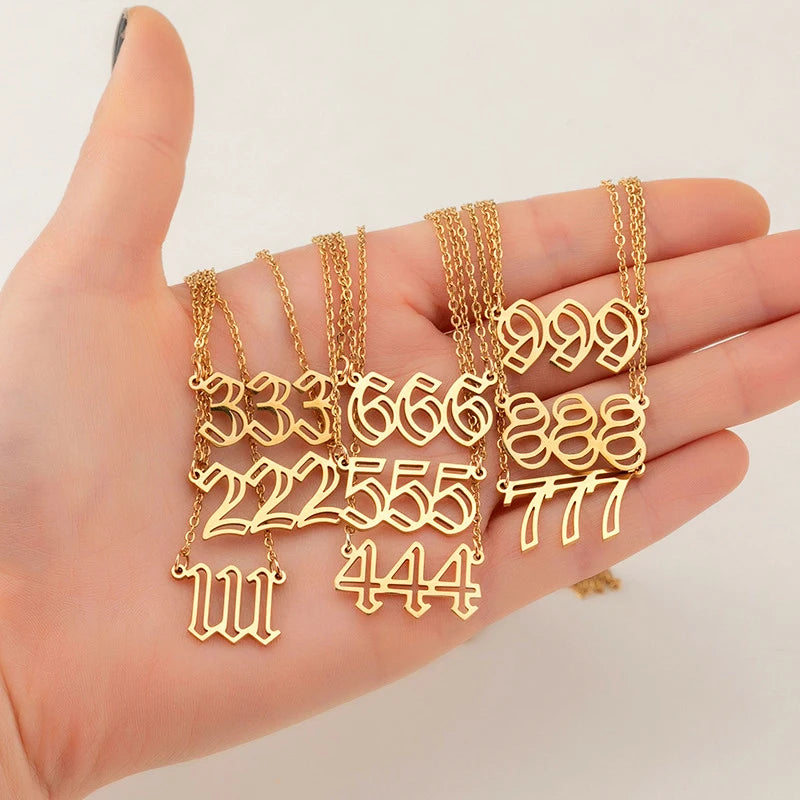 High Quality Tarnish Free 18K Gold Silver Plated 111-999 Woman Girls Stainless Steel Angel Number Necklaces Jewelry With Card