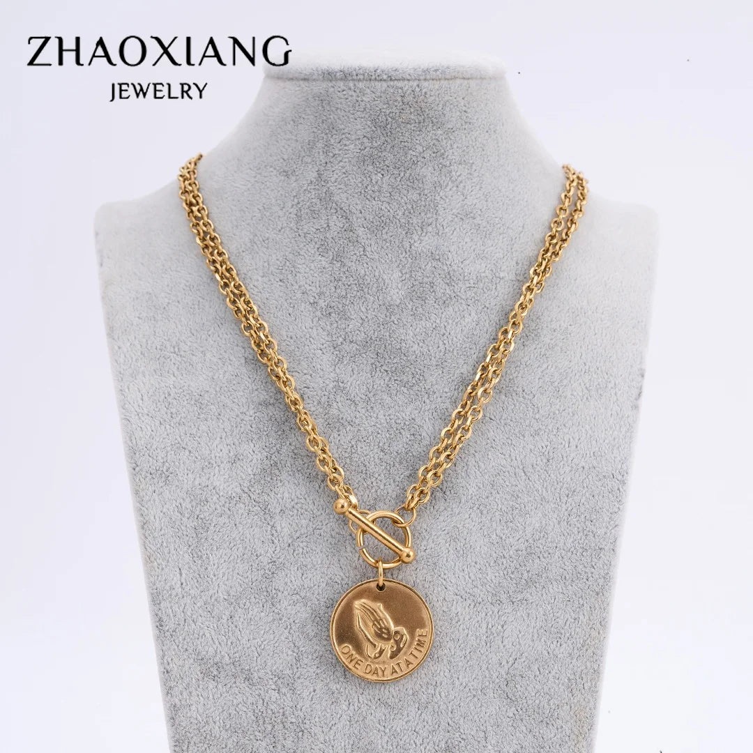Layers Necklaces for Women 18K Gold Stainless Steel Choker Pendant Necklace Custom Jewelry