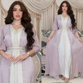 Muslim Women's Hot Diamond Light Luxury Dress Abaya Set Bright Silk Satin Three Piece Dress
