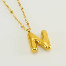 Fanyue 18K Real Gold Plated Stainless Steel Alphabetic Bubble Letter Necklace for Women Link Chain 2024 Jewelry for Anniversary