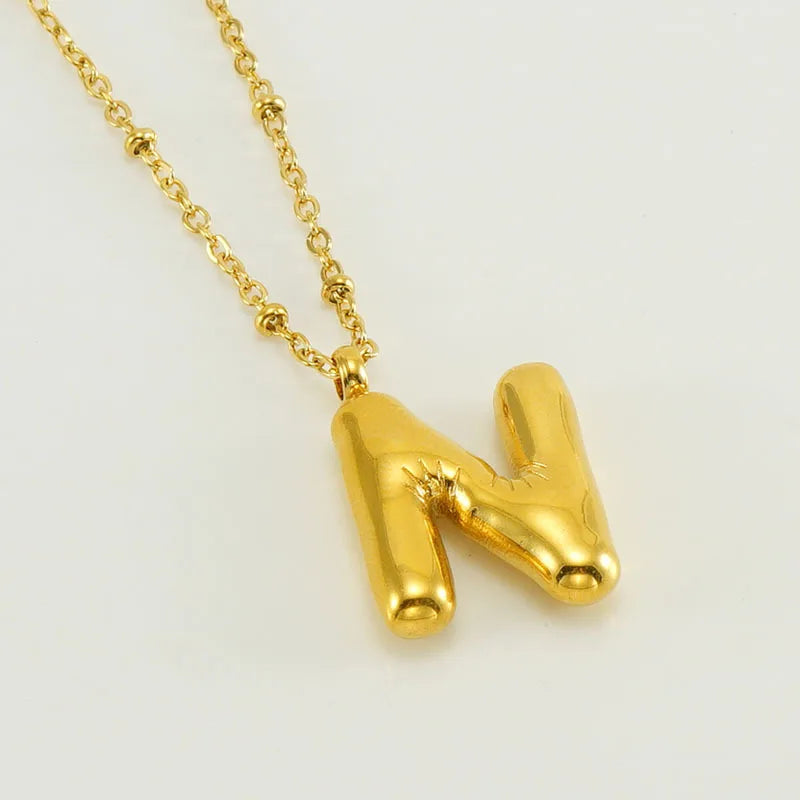 Fanyue 18K Real Gold Plated Stainless Steel Alphabetic Bubble Letter Necklace for Women Link Chain 2024 Jewelry for Anniversary