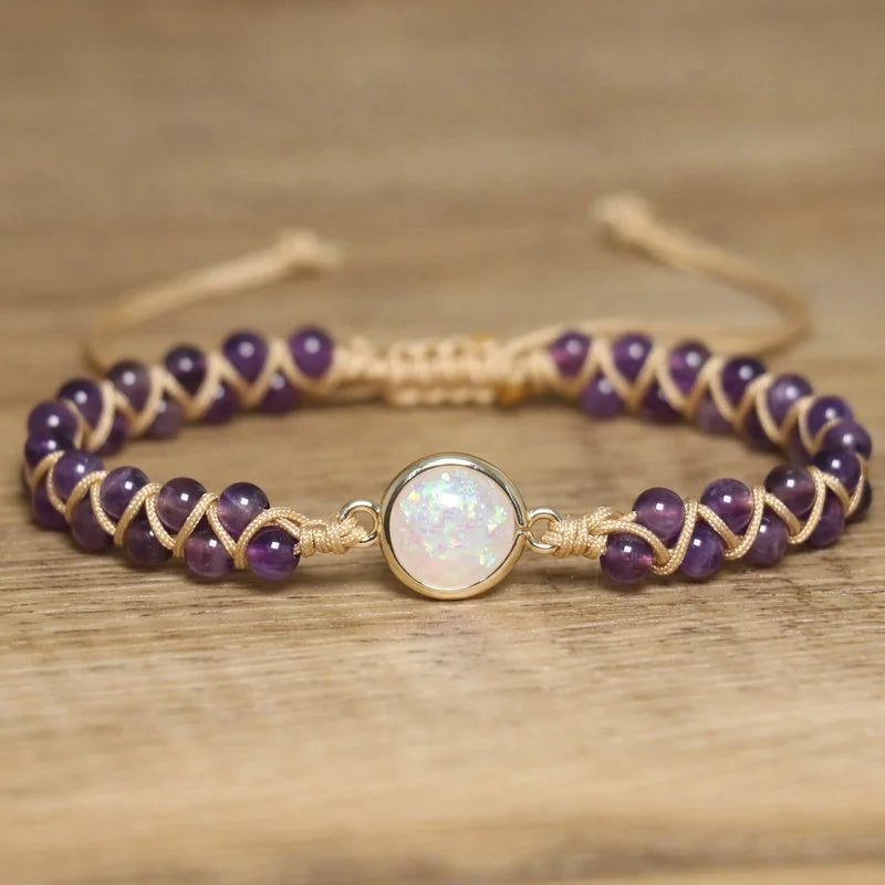 4mm Amethyst Stone Bracelet for Women Jewelry  Healing Crystal Handmade Natural Gemstone Charm Braided Boho Beaded Bracelet