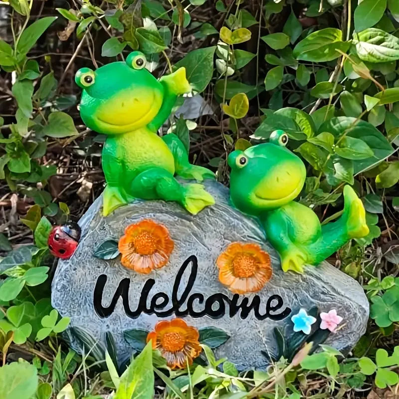 Outdoor Garden Frog Statue Sitting Stone Welcome Sign Home Decoration Easter and New Home Gifts