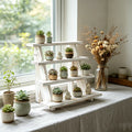 Eco-Friendly Painted Wooden 4-Tier Cupcake Stand Rustic Wood Plant Stand Collectible Display Riser Stand Wooden Tabletop Display