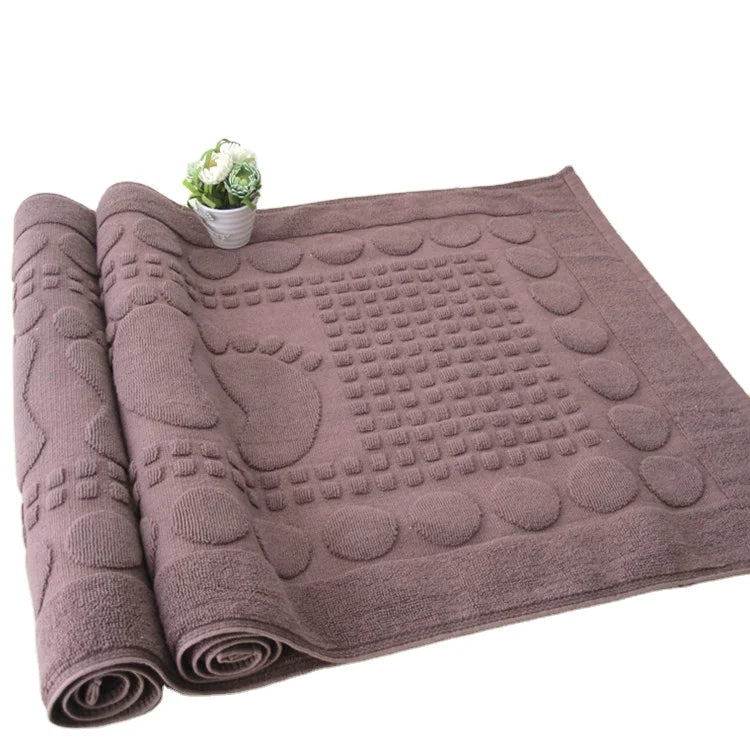Custom Embossed logo Foot Mat Super Absorb 100% Cotton Bath Mat Towel Non-slip