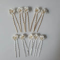 SLBRIDAL Handmade INS Style Pearls Ceram Flower Bridal Hair Pin Set Wedding Hair Sticker Hair Accessories Women Jewelry