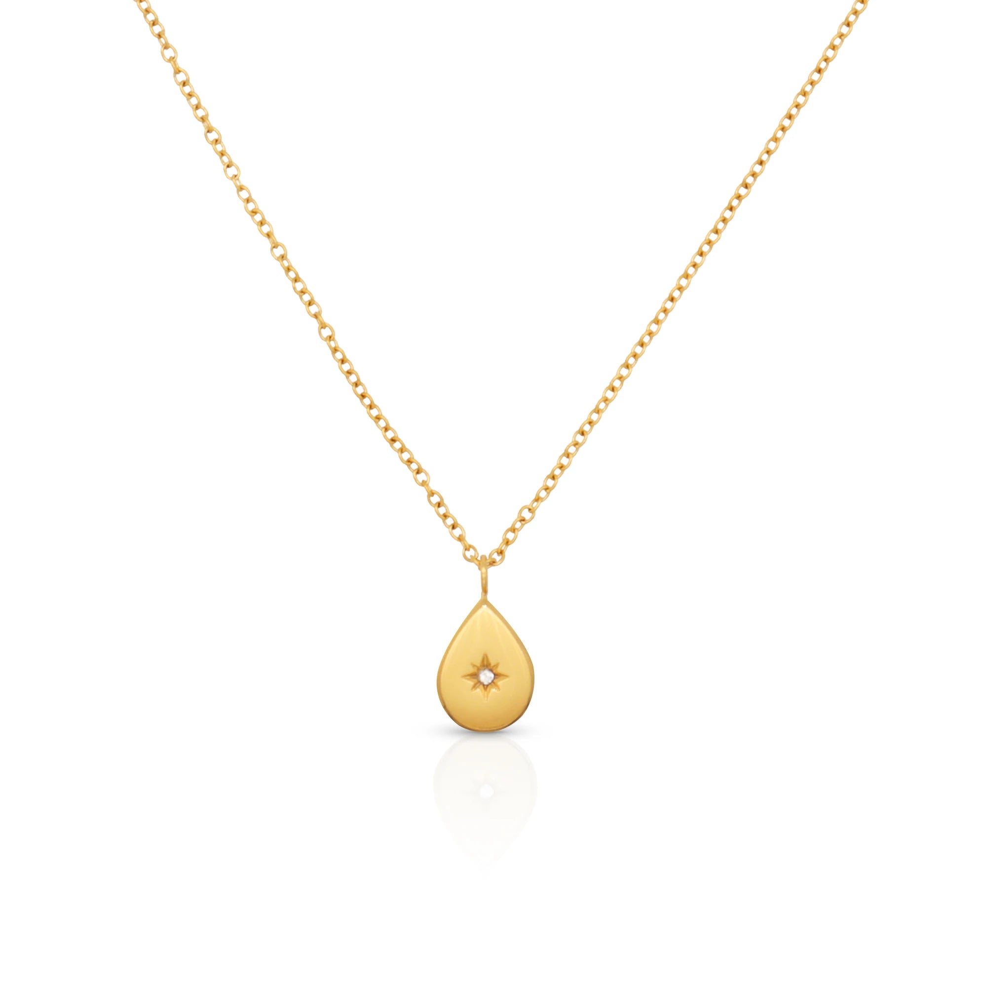 Chris April  Fashion Gold Plated 316L Stainless Steel  Water Drop  Pendant Necklace with Zircon