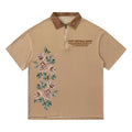 Men's American Oversized Streetwear Rose Printed T-shirts Waffle Half Zip Polo Collar T Shirt Men