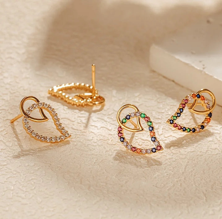 Fashion Geometric Water Drop Shaped Earrings Personalized Trend Overlapping Design Color Zircon Earrings Fashion Jewelry