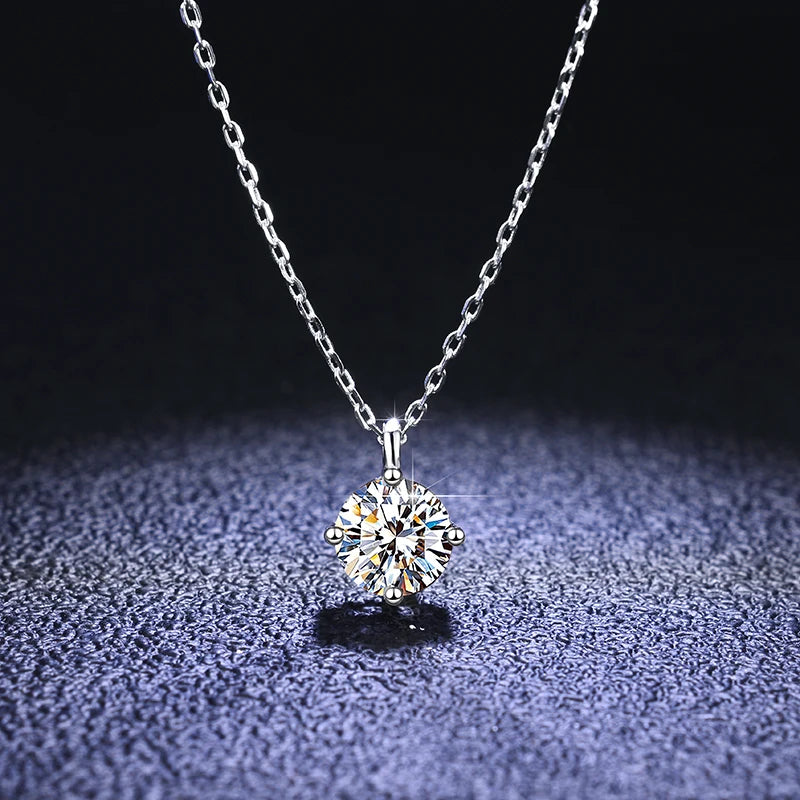 Factory Wholesale Prices Classic Anniversary Gift Six-Claw Diamond Moissanite Pendant Necklace Silver Custom Solitaire Diamond