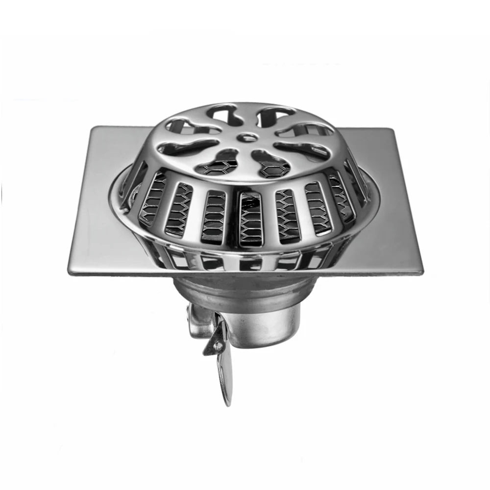 Factory Price Popular Square Polished Silver 4-inches Floor Trap Stainless Steel Shower Strainer Bathroom Floor Trap Drain