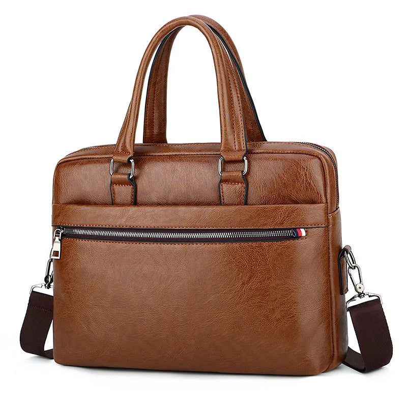 New Fashion Custom LOGO Black Brown Waterproof Vintage Berifcase Sling Bag for Men PU Leather Laptop Bag Hot Sale