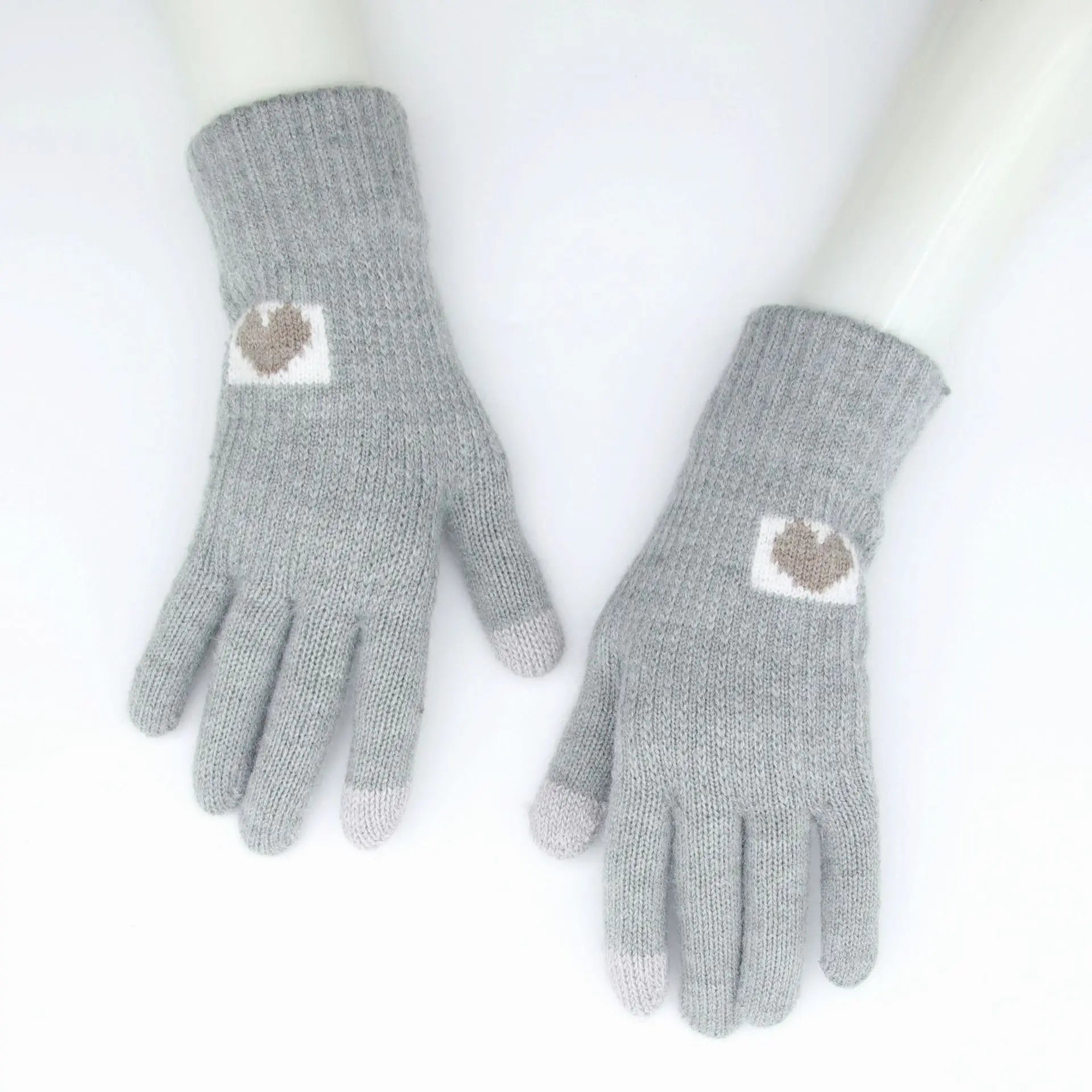 MIO Fashion Gloves Stretch Soft Knitted Heart Gloves Winter Warm Windproof Solid Color Cashmere Mittens for Women