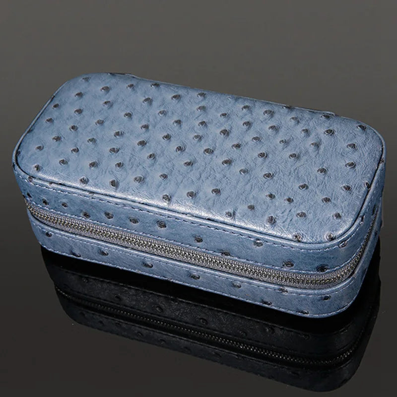 LAIHE 2 Slots Portable Ostrich Pattern PU Leather Storage Case Travel Zipper Bag for Watch Band New Design Watch Boxes & Cases