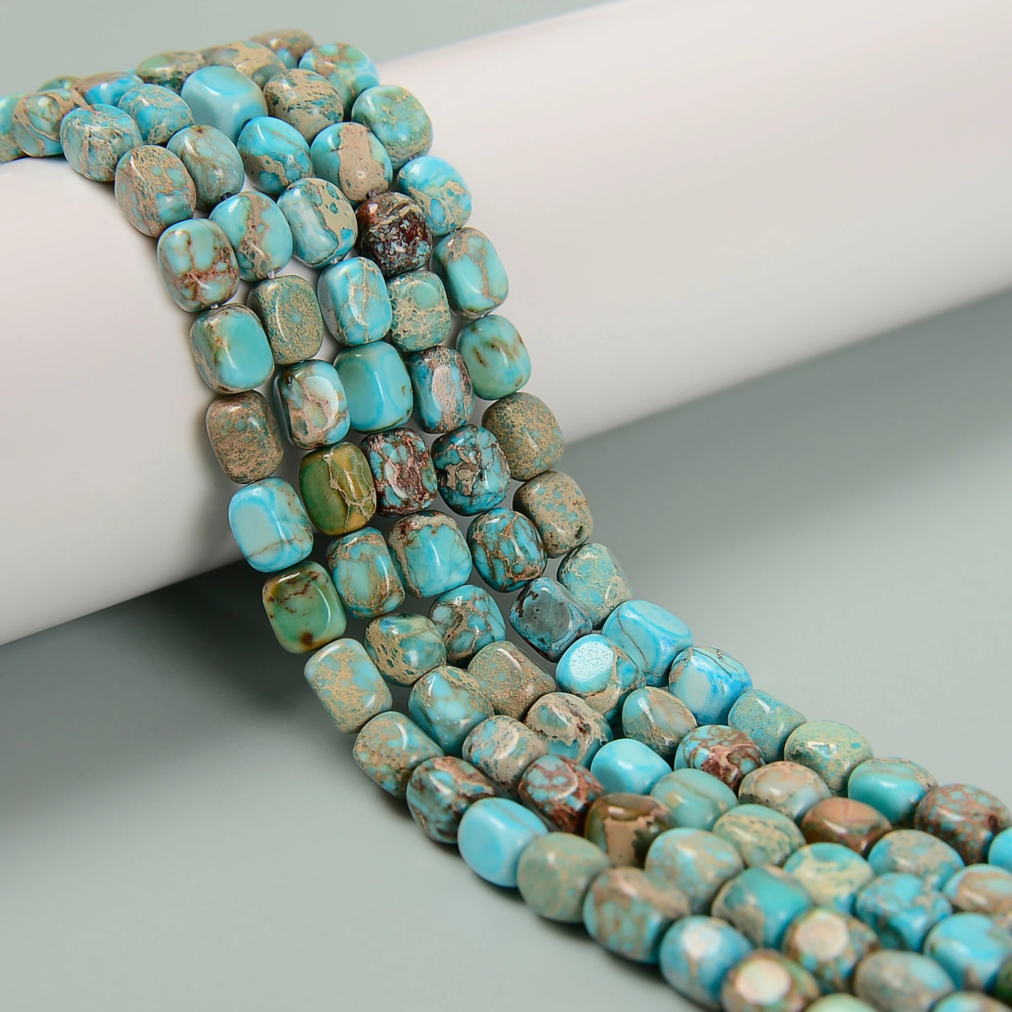 Loose 6x7mm Light Dark Blue Sea Sediment Imperial Jasper Stone Beads Strands Rectangle Cube Beads for Jewelry Making