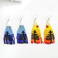 Bohemian Glass Bead Tree Sunset Dangle Earrings for Women Multi-Colored Fringed Beaded Earrings.