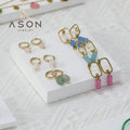 Ason Fashion Jewelry 18K Gold Plated Stainless Steel Colorful Geometric Earring Elegant Opal Jewelry Hoop Earrings for Women