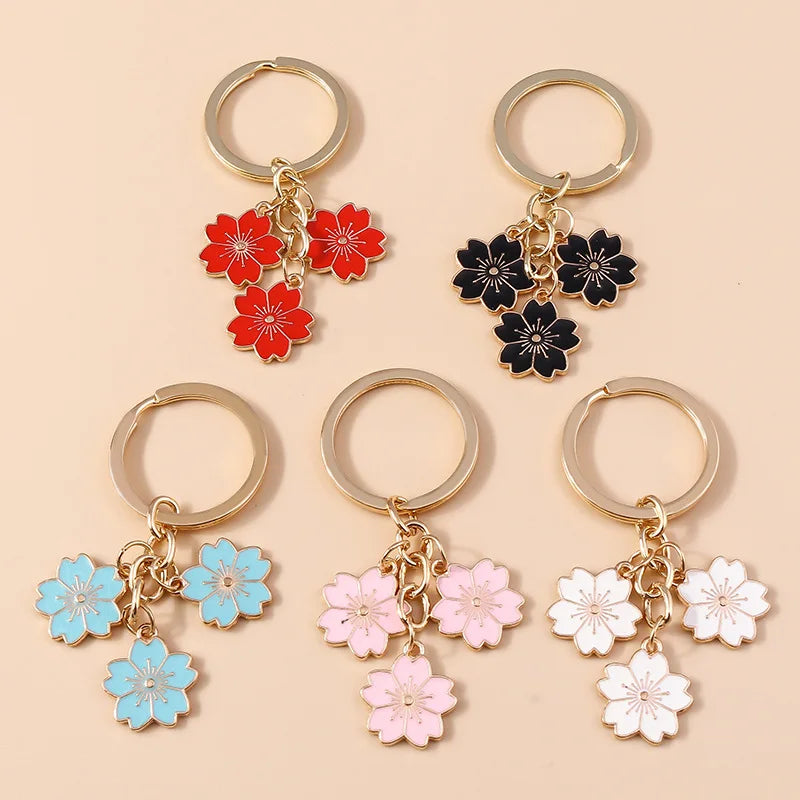 Fashion Metal Enamel Sakura Flower Petal Women Girls Keychain Accessories