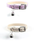 Wholesale Glitter Diamante Finish Leather Dog Collar with Rhinestone Buckle and Bell