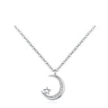 Fashion Jewelry Clavicle Chain 925 Sterling Silver Rhodium Plated Cubic Zirconia Star and Moon Pendant Necklace