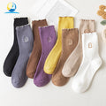Solid Color Cute Girl Slouch Socks Japanese Sock for Women  Ladies Embroidery Tube Socks
