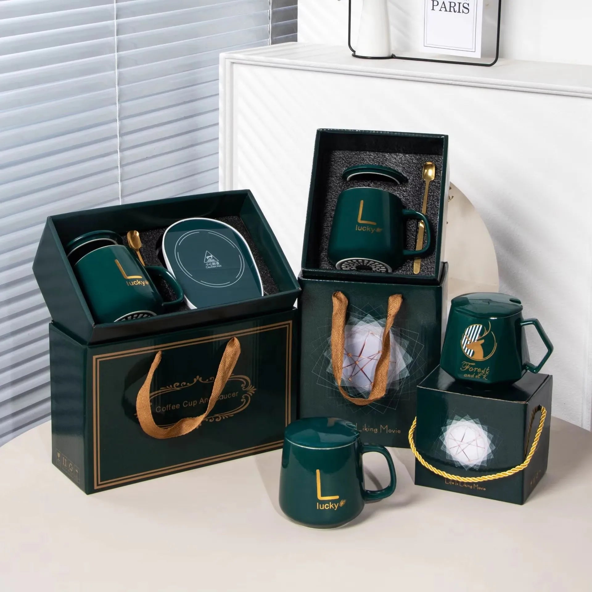 Gift Box Ceramics Cup Set Self Heated Mug Temperature Control Smart Electric Coffee Mug Heater Cup Warmer Coffee Coaster Warmer