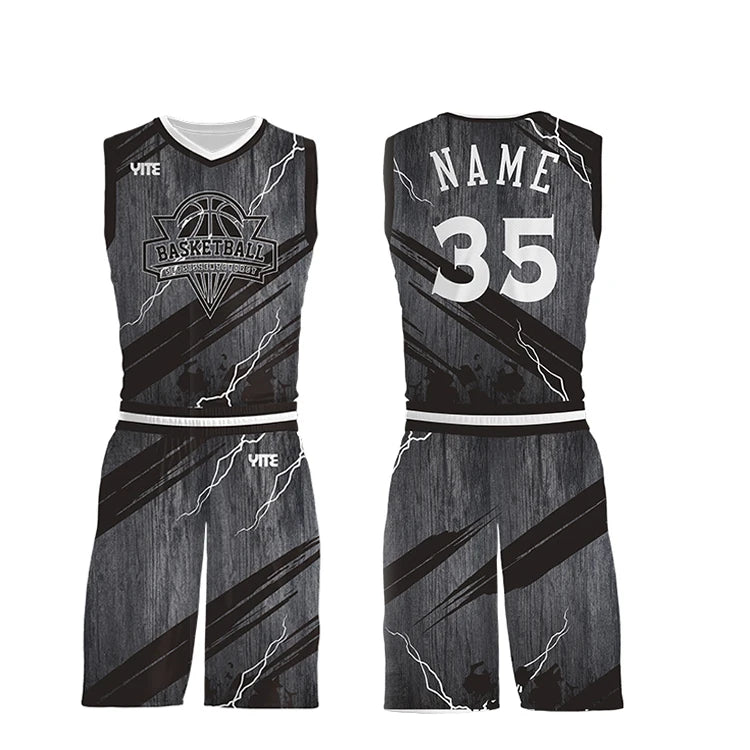 Custom Quick Dry Man Black and Gray Basketball Jersey Design 100%polyester Sublimated Basketball Uniform