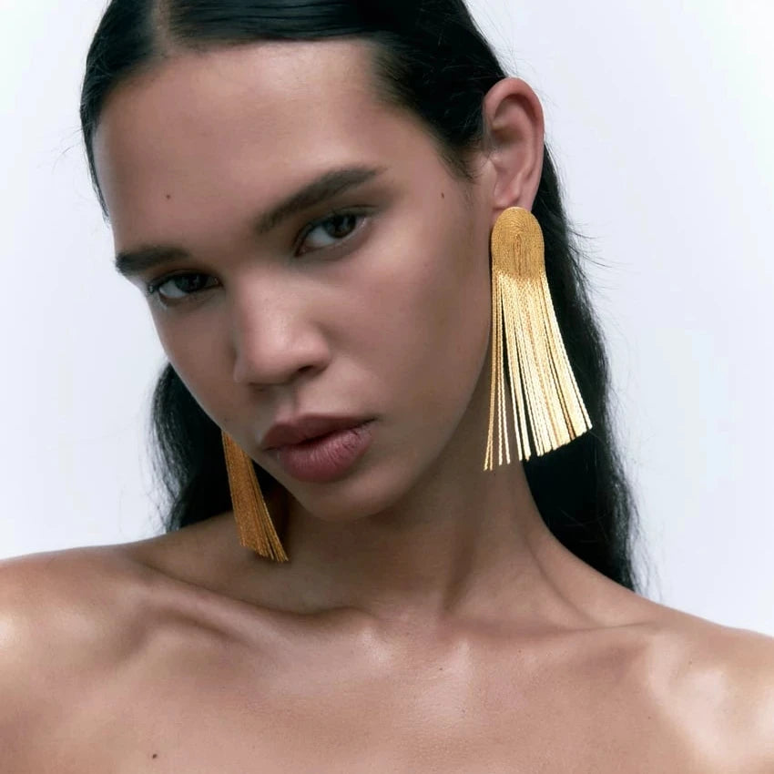 2025 New Arrival Fashion Jewelry New Woman Vintage Gold Color Tassel Earrings for Woman Party Chain Earrings Accessories