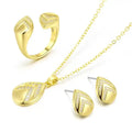 Irregular Brass Water Drop Necklace Earring Ring Set Zircon Dubai 18K Gold Plated Wedding Jewelry Set for Women