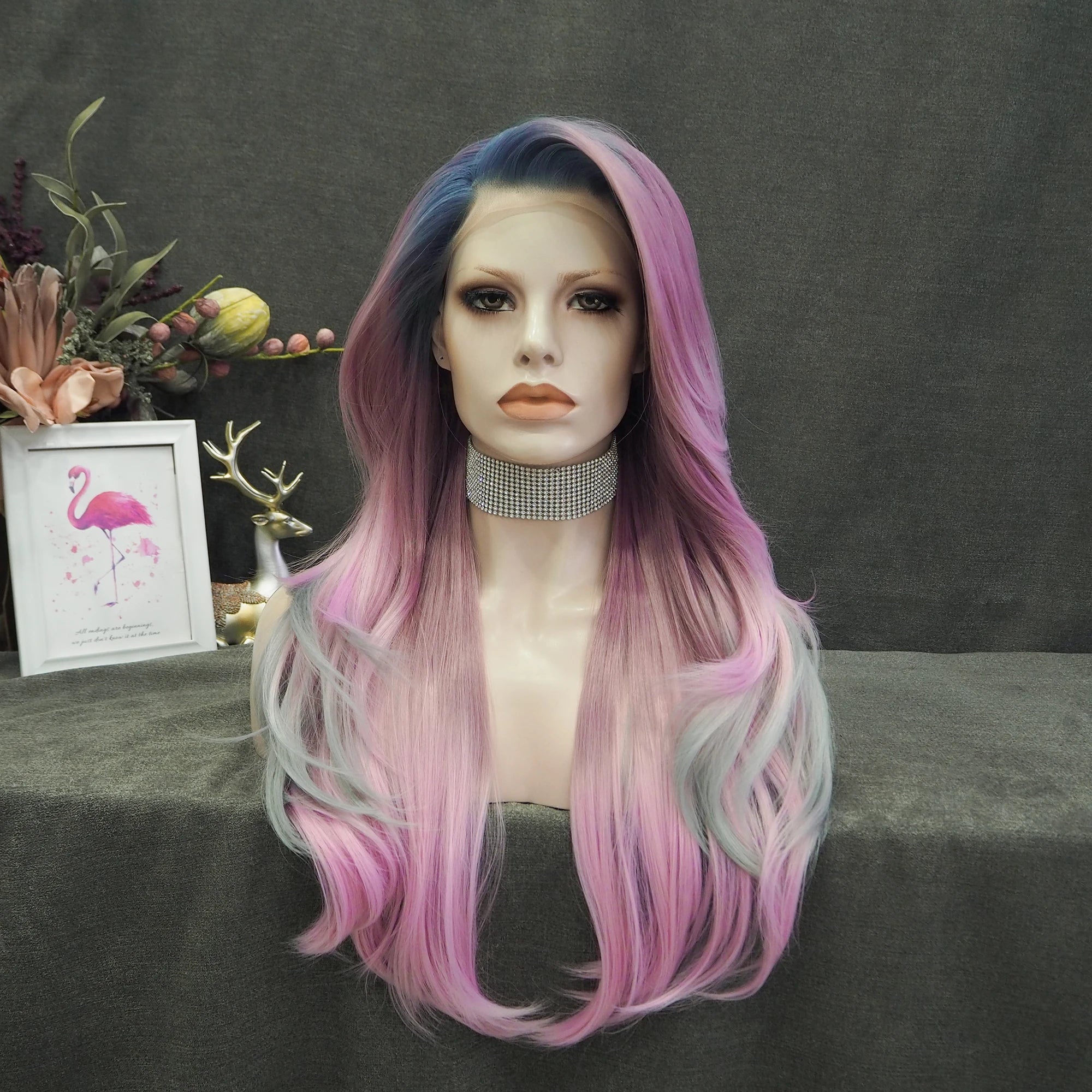 Celebrity 24 Inch Transparent Lace Front Synthetic Wigs Natural  Wave  Light  Color Heat Resistant  Lace Frontal Wigs