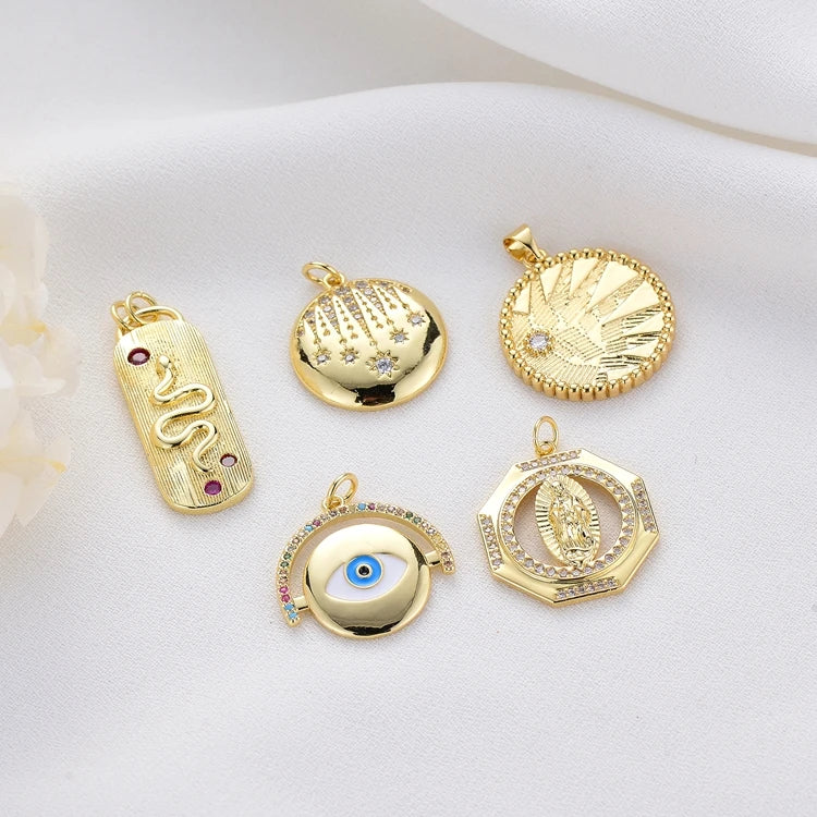 Hot Selling Design 14K Gold Plated Round Shape Eye Snake Star Portrait Shape Zircon Pendant for Jewelry Making Charm Accessories