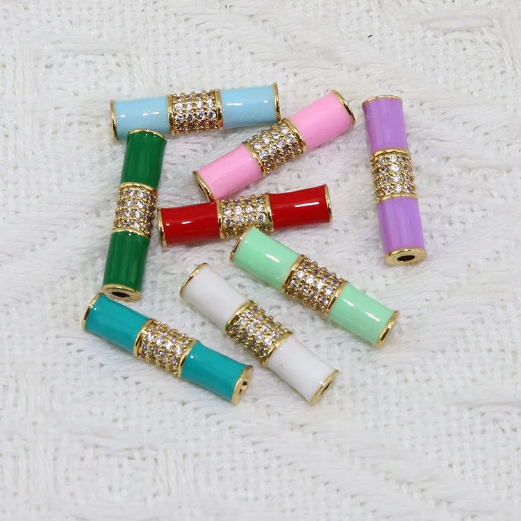CZ8590 18K Gold Plated Colorful Enamel Multicolored CZ Micro Pave Tube Bar Spacer Beads for Bracelet Necklace Jewelry Making