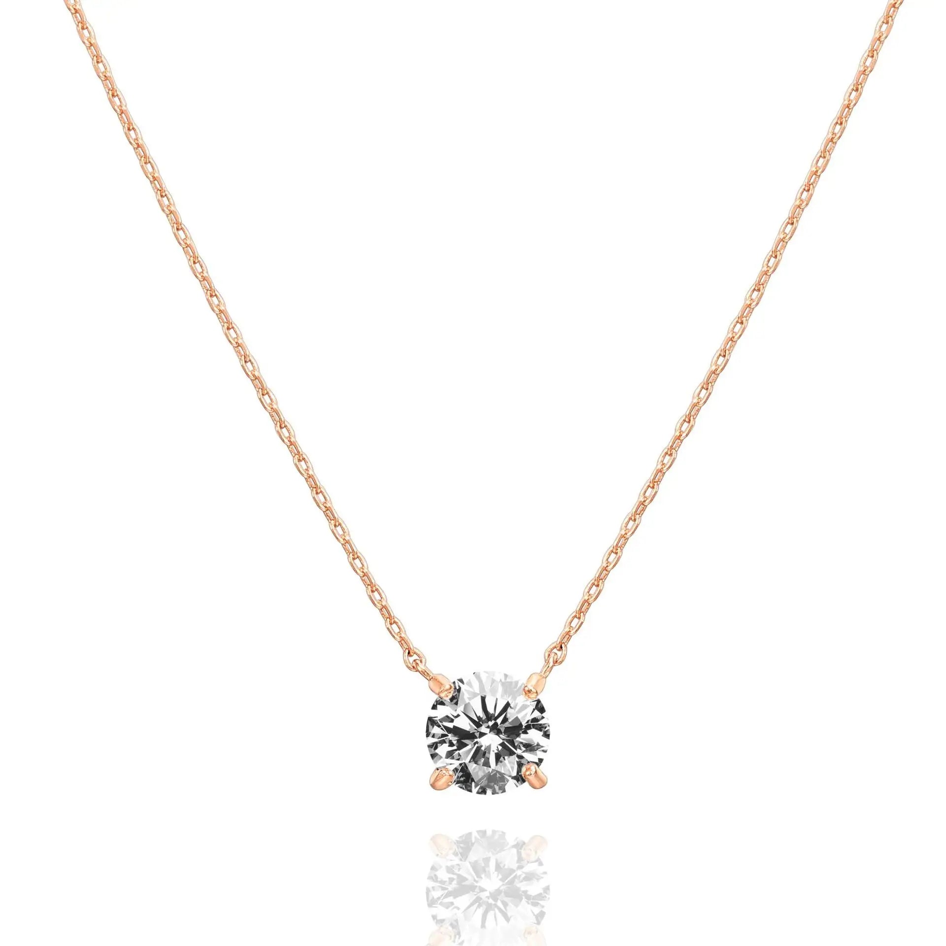 Exquisite and Simple Ladies Stainless Steel Plated 18K Gold Crystal 1.5 Carat Necklace Women