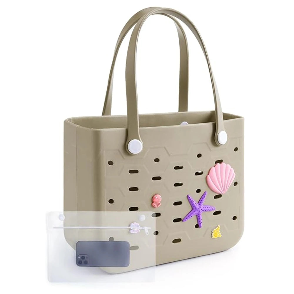 Brown for Large Womens EVA Waterproof Portable Beach Tote Bag with Holes and Handle for Summer Swim Cruise Pool