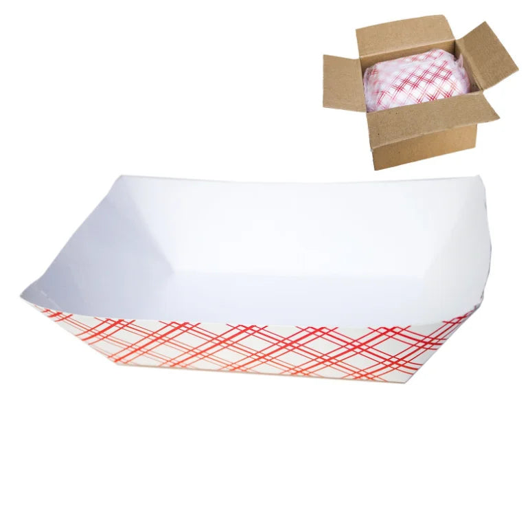 Paper Food Boats Disposable Red and White Checkered Paper Food Trays - Eco Friendly Red Paper Food Trays