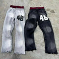 Custom Men's Streetwear Sweatpants Double Mid Wide Leg Zipper Fly Lightweight Distressed Fleece 100% Cotton Casual Straight