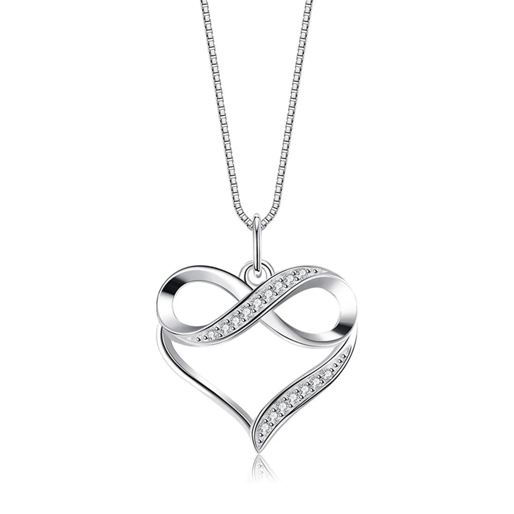 Whosale Fashion Simple Minimalist Jewelry Necklace Cubic Zirconia S925 Women Infinity Heart Shape Silver Zodiac Necklace