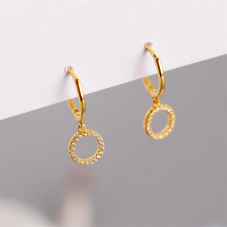 New Trendy Hollow Round Zircon Hoop Earrings 18k Gold 925 Sterling Silver Fashion Disc Circle Hoop Earrings for Women