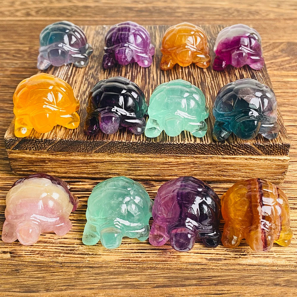 Wholesale Healing Stone Hand Crafts Quartz Animal Carving Colorful Candy Fluorite Sea Turtle Statue for Sale MegaBDM