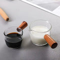 New Creative Clear Mini Milk Coffee Jug Sauce Cream Honey Pot Sugar Glass Pot with Wooden Handle