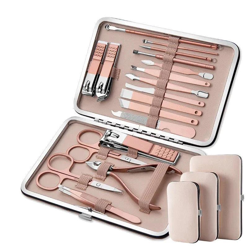 18pcs Rose Gold Manicure Set Pedicure Kit Womens Nail Clippers Set Professional Grooming Travel Kit with PU Case