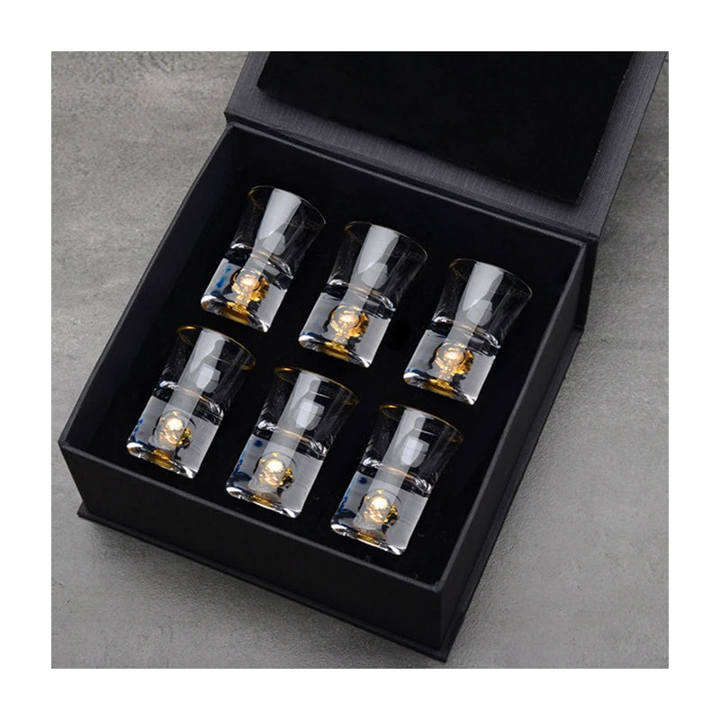 24K Gold Foil Handmade American Style Custom Logo Crystal Vodka Shot Glasses Business Gifts Shakeable 15ML Capacity 6-Piece