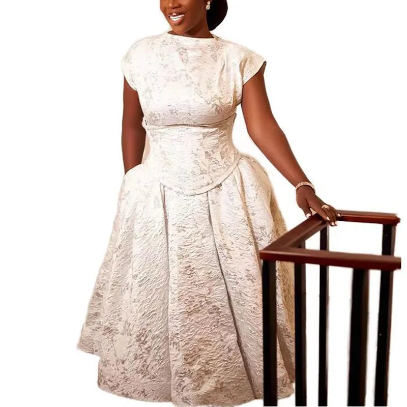 RNSHANGER New Floral Printed Waist-Tight A-Line Mid-Length Dress Casual Elegant Vintage Style Nonwoven Party High Waist Dress