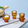 Factory Direct European Style Vertical Stripes Candle Cup Household Candlestick Ornaments pink Amber Glass Candlestick Holder