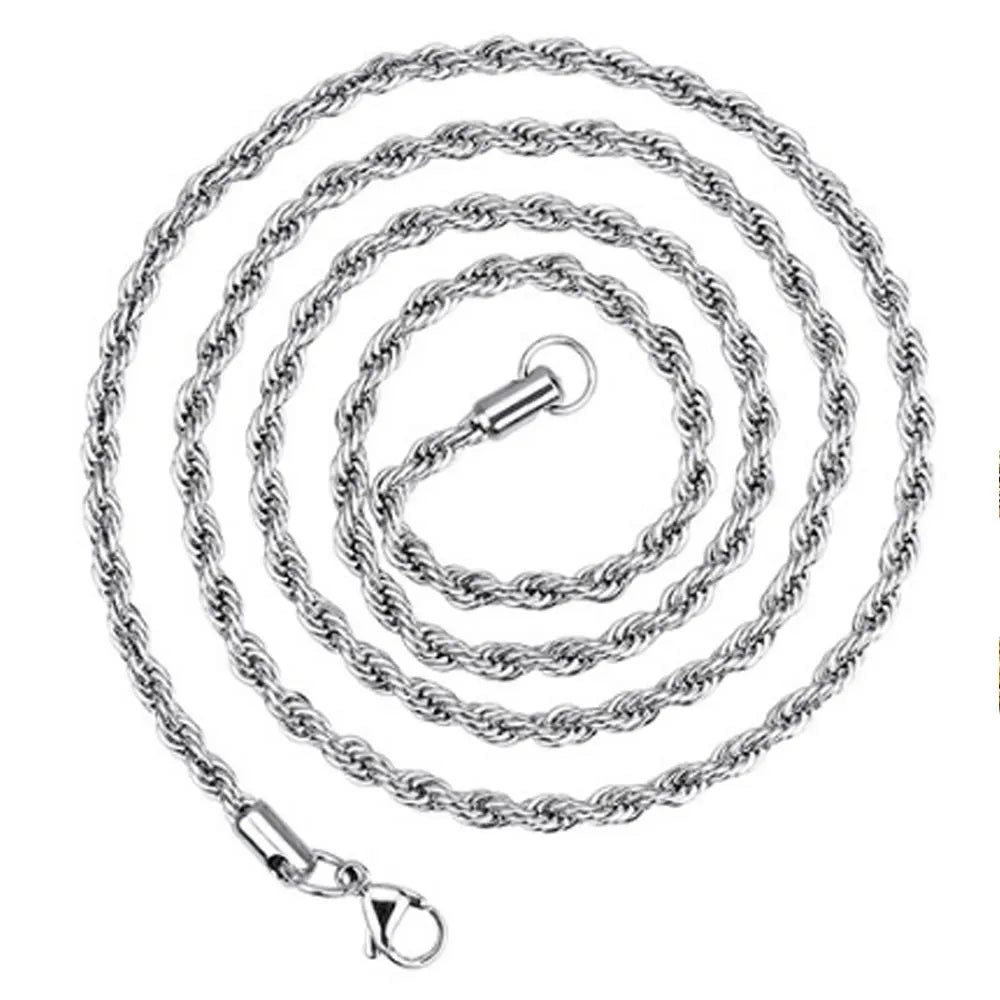 3mm Thick Twisted Stainless Steel Rope Robe Chain 18 Inch 20 Inch 22 Inch 24 Inch and 30 Inch Necklace