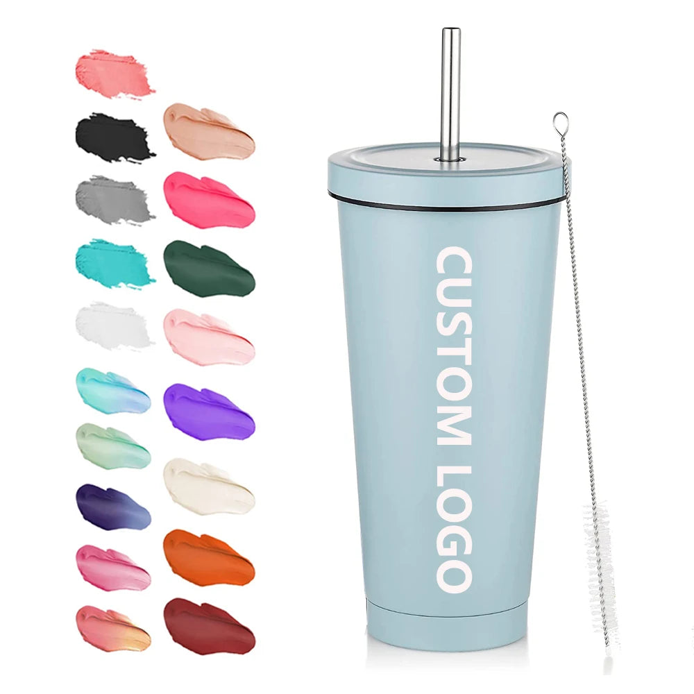 Custom Bulk 750Ml 24Oz  Double Wall Insulated Stainless Steel Water Tumbler Cup With Lids and Straw