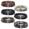 Luxury Women Jewelry Set Round Lava Crystal Natural Earth Stone Beads Couple Bracelet for Woman Gift