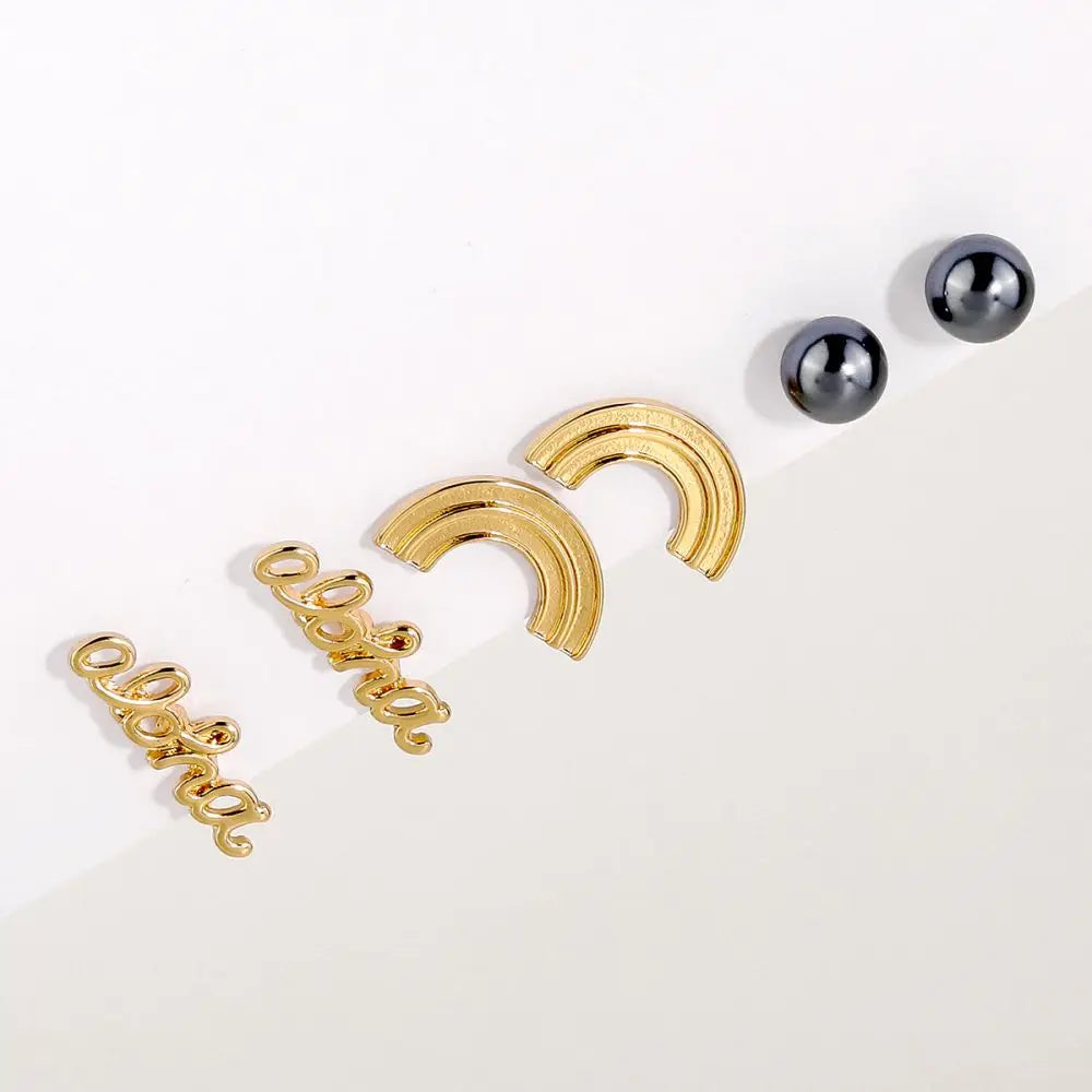 Wholesale Hawaiian 3 Pcs Set Gold Plated Stud Earrings Fashion Hawaiian Aloha Pearl Stud Earrings for Women