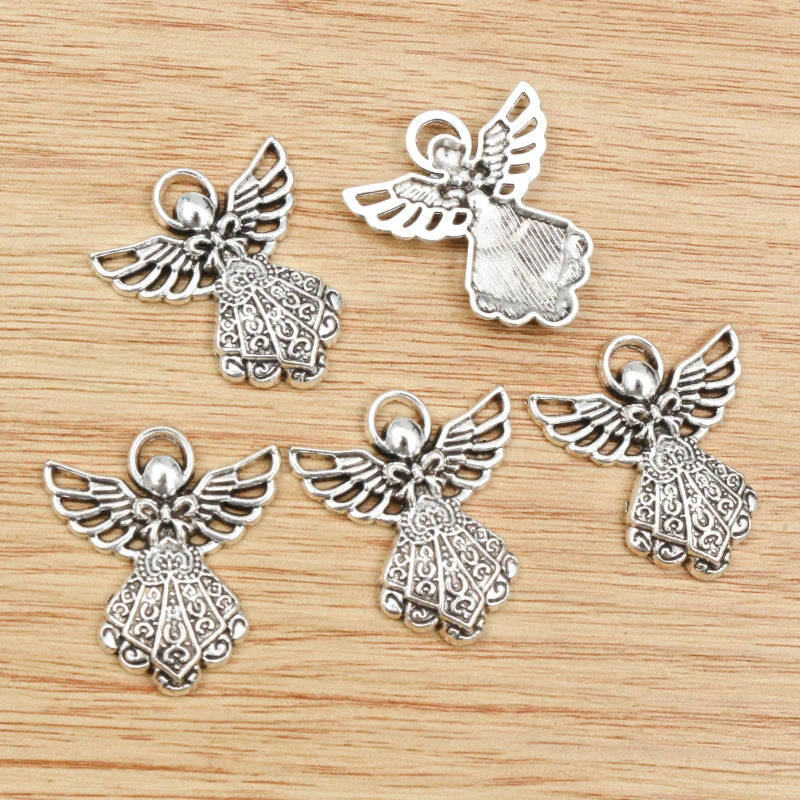 10pcs 26x23mm Antique Silver Plated Angel Handmade Charms Pendant:DIY Jewelry Making Findings for Bracelet Necklace