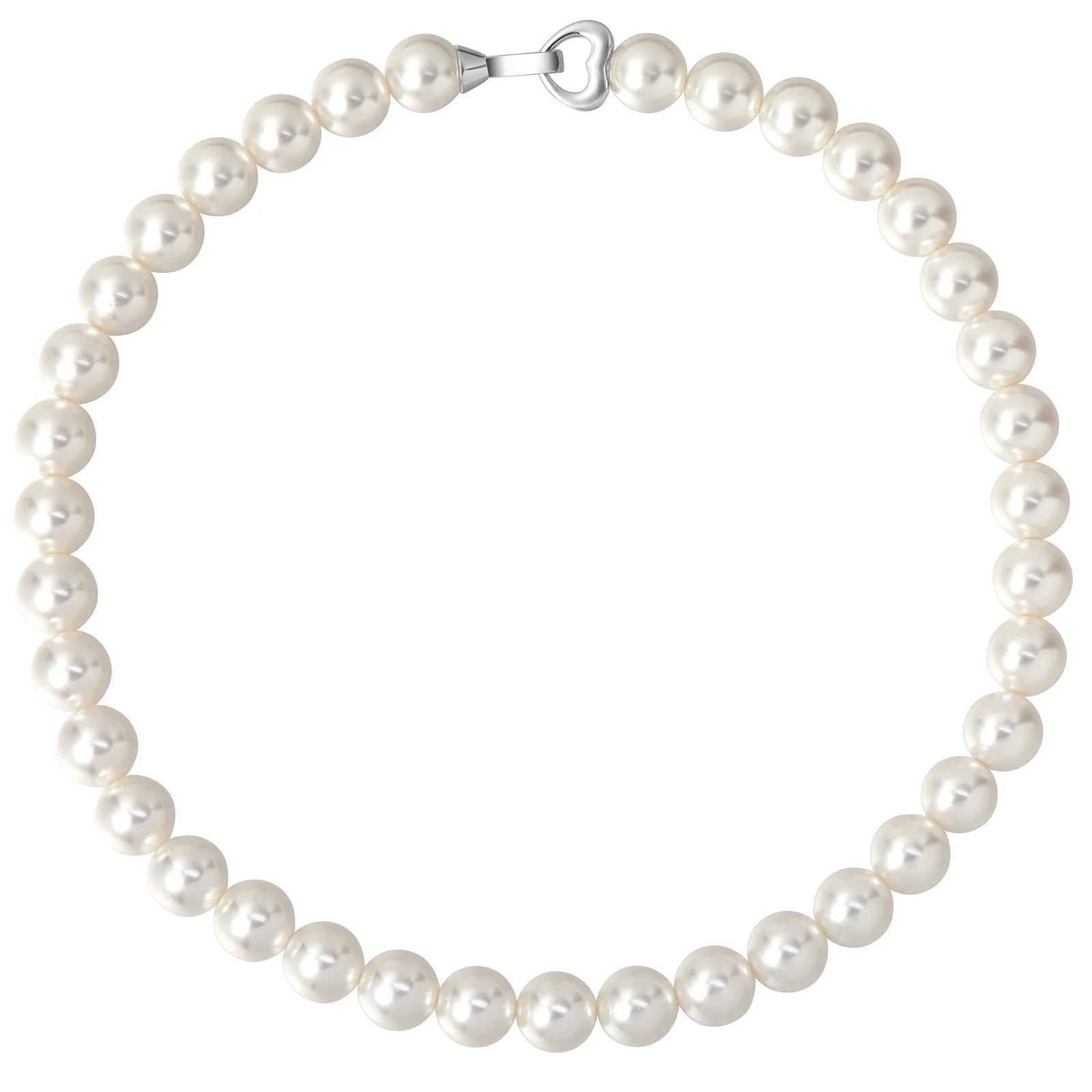 New Light Luxury Silver Heart Clasp 10mm 12mm Round Bright White Pearl Necklace Women Jewelry Factory Customized